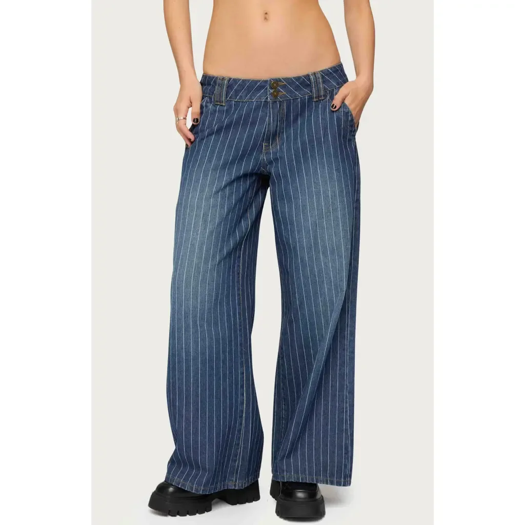 Cory Stripe Low Rise Wide Leg Jeans
