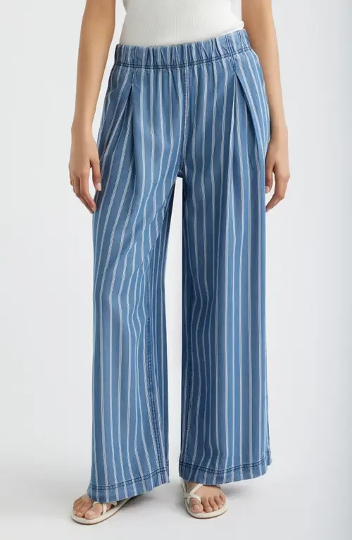 Pleated Stripe Wide Leg Denim Pants by CITY BLUES