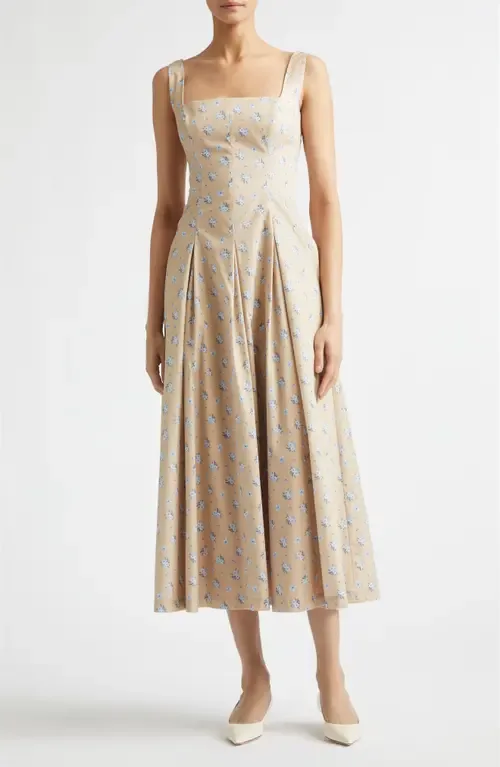 Caitlin Floral Print Cotton Midi Dress