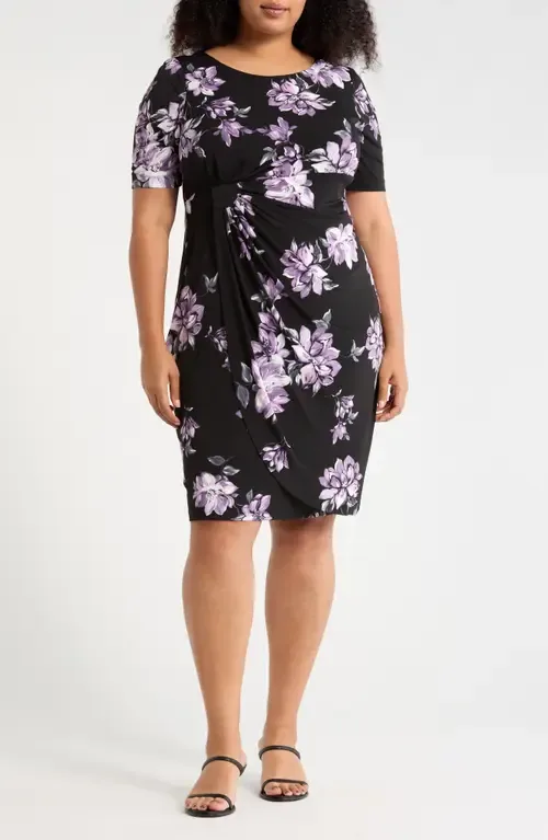 Floral Print Faux Wrap Dress by Connected Apparel