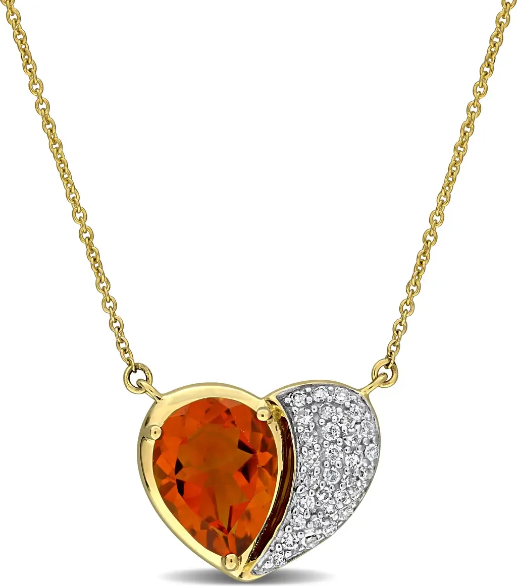 Gemstone & Diamond Heart Necklace 10K