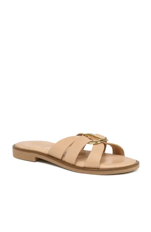 Eris Gold Buckle Slide Sandal by Grace Footwear