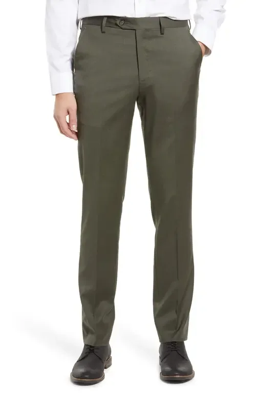 Flat Front Modern Fit Gabardine Stretch Wool Trousers