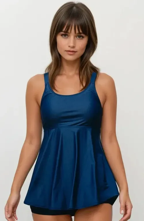 Amber Flared Tankini Swim Top with Adjustable Straps and Removable Cups by Calypsa
