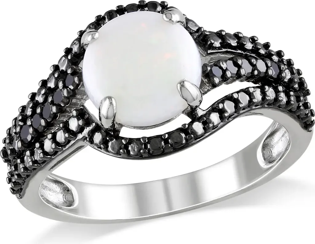 Opal & Black Diamond Curvy Cocktail Ring
