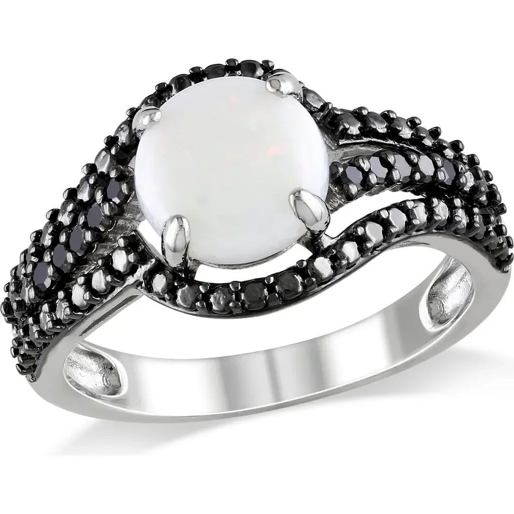 Opal & Black Diamond Curvy Cocktail Ring by Julianna B.
