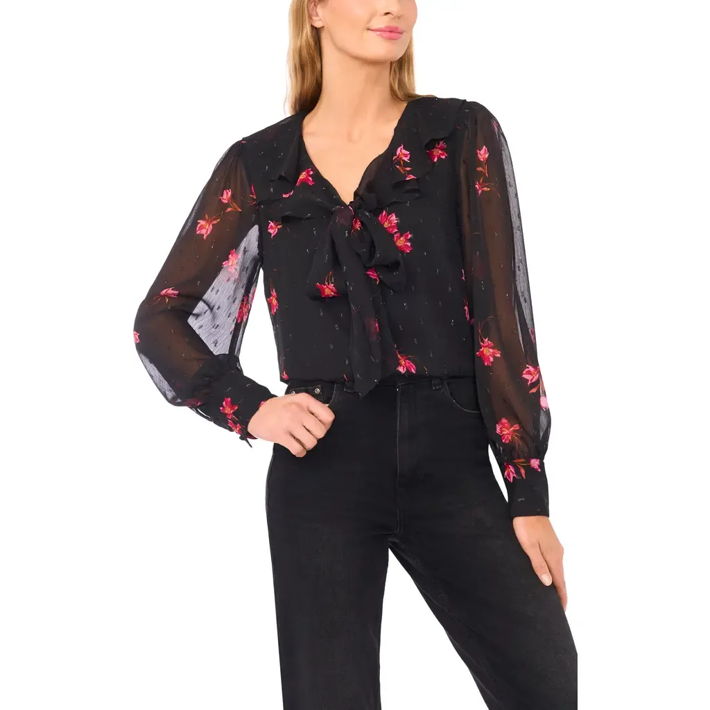 Flora Metallic Tie Neck Top by CeCe