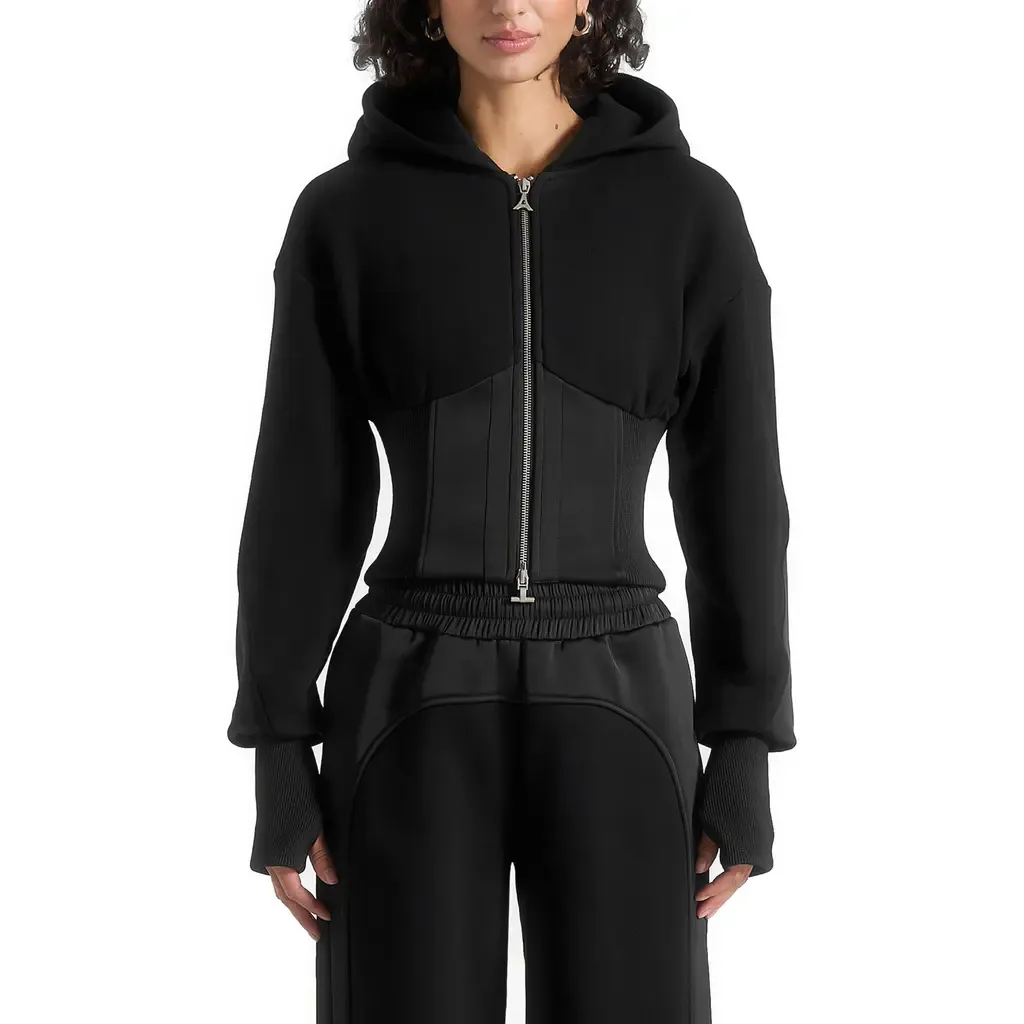 Brune Corset Jersey and Satin Zip Hoodie by Manière De Voir