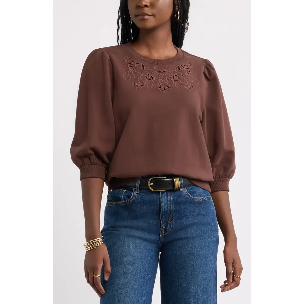 Cutwork Eyelet Sweatshirt by Treasure & Bond