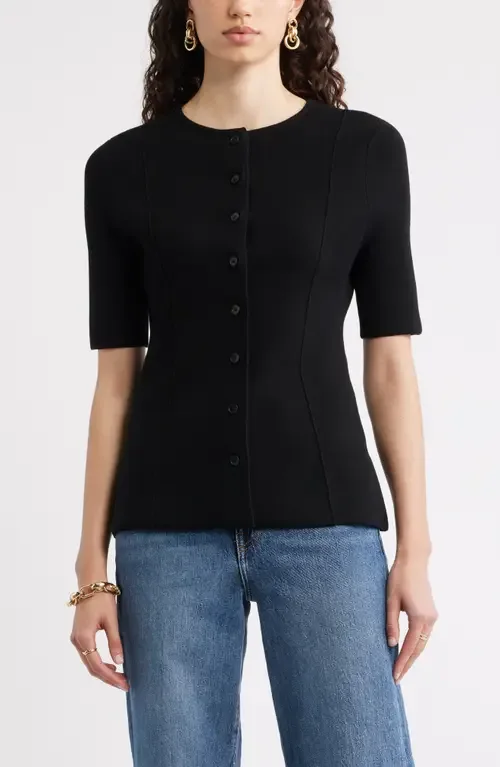 Crewneck Elbow Sleeve Cardigan by Nordstrom