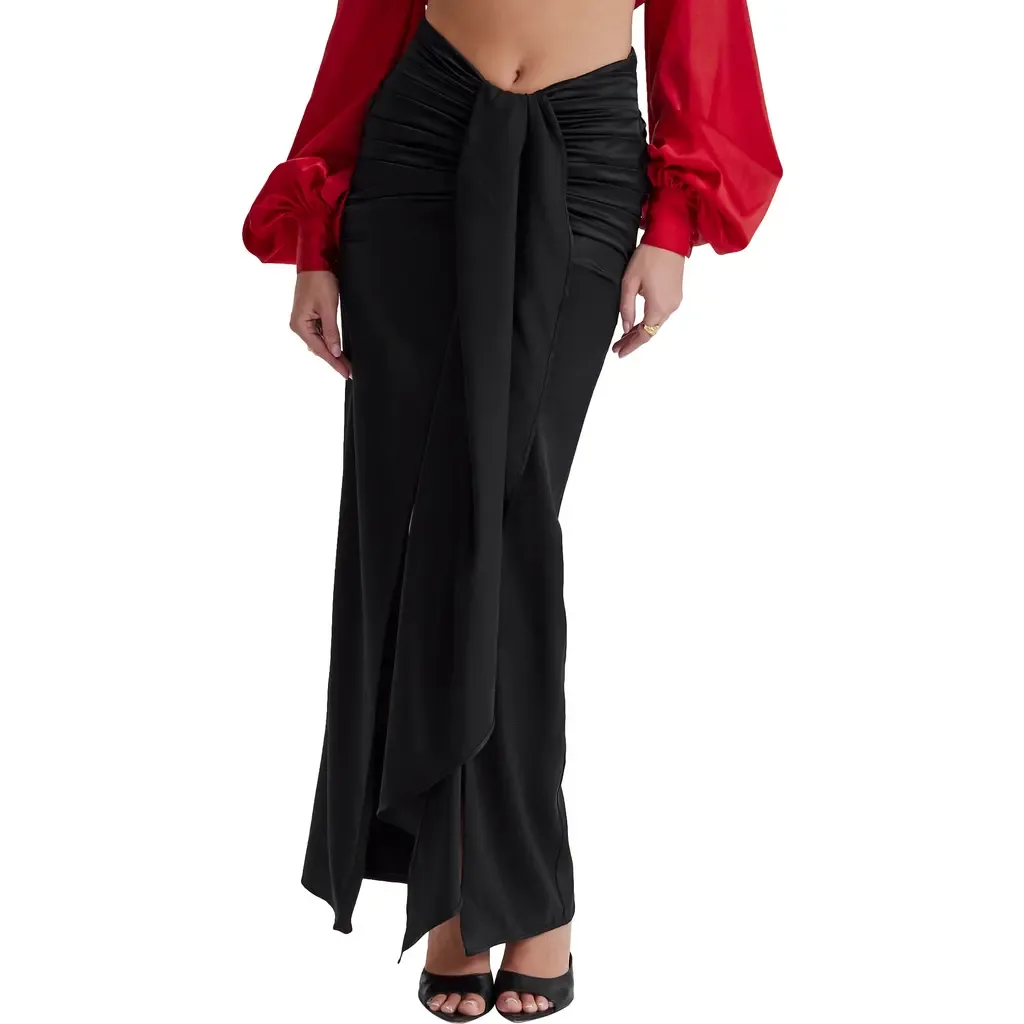 Arla Draped Stretch Silk Maxi Skirt by HOUSE OF CB
