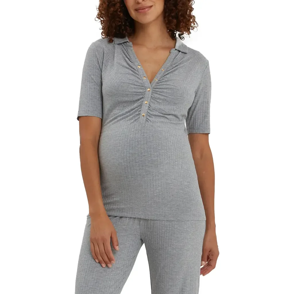 Calista Maternity & Nursing Ribbed Polo Top by Nom Maternity