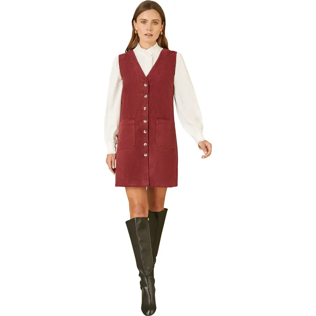 V-Neck Cord Pinafore Dress by Yumi