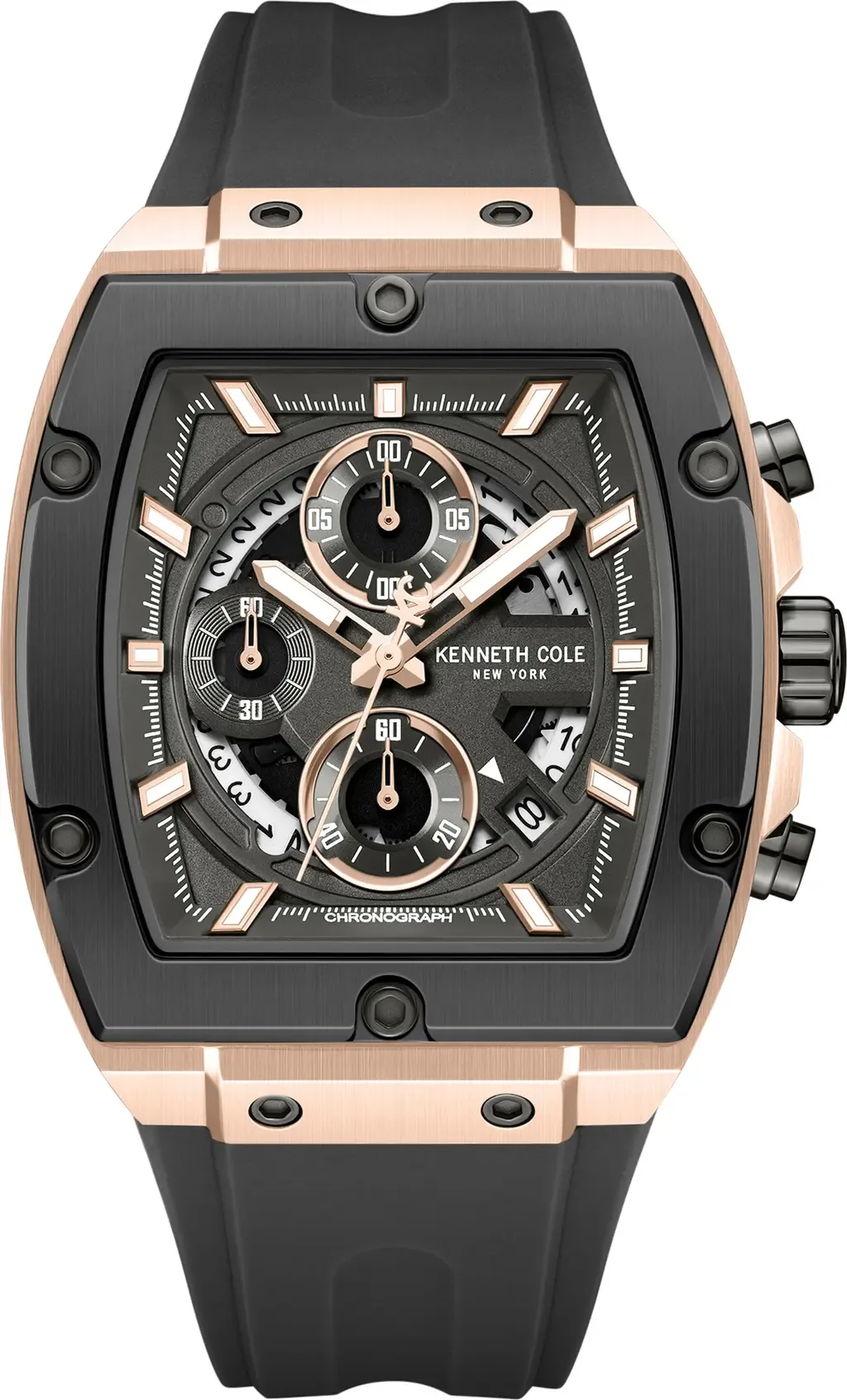Sport Tonneau Chronograph Silicone Strap Watch, 44mm x 28mm by Kenneth Cole New York