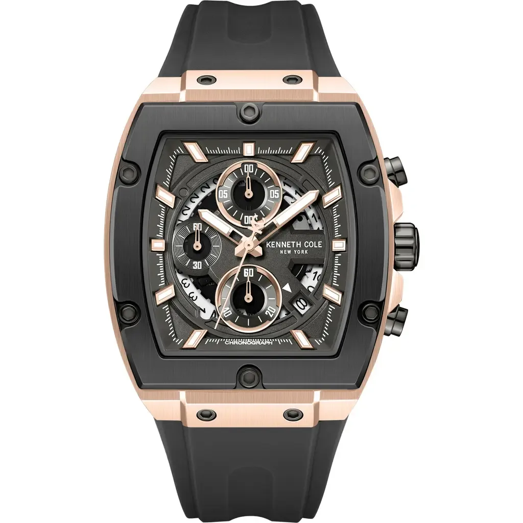 Sport Tonneau Chronograph Silicone Strap Watch, 44mm x 28mm by Kenneth Cole New York