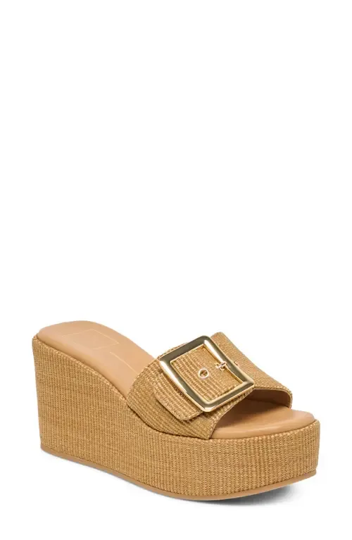 Jilian Platform Wedge Sandal in Mocha Raffia