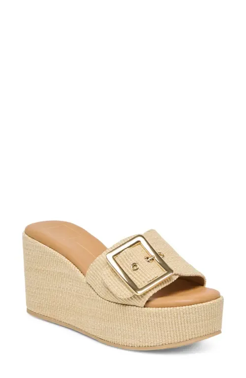 Jilian Platform Wedge Sandal in Mocha Raffia