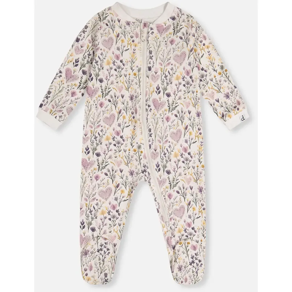Heart Organic Cotton Front Zipper Footed One Piece Pajama by Deux par Deux