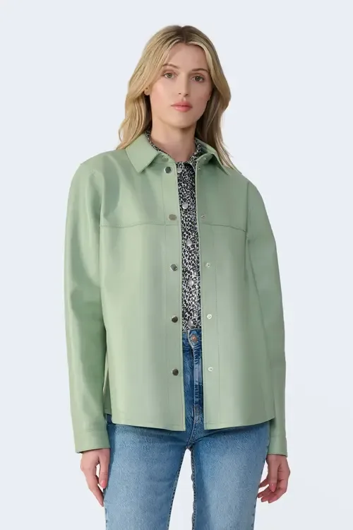 Frankie Leather Shirt Jacket by FURNIQ UK
