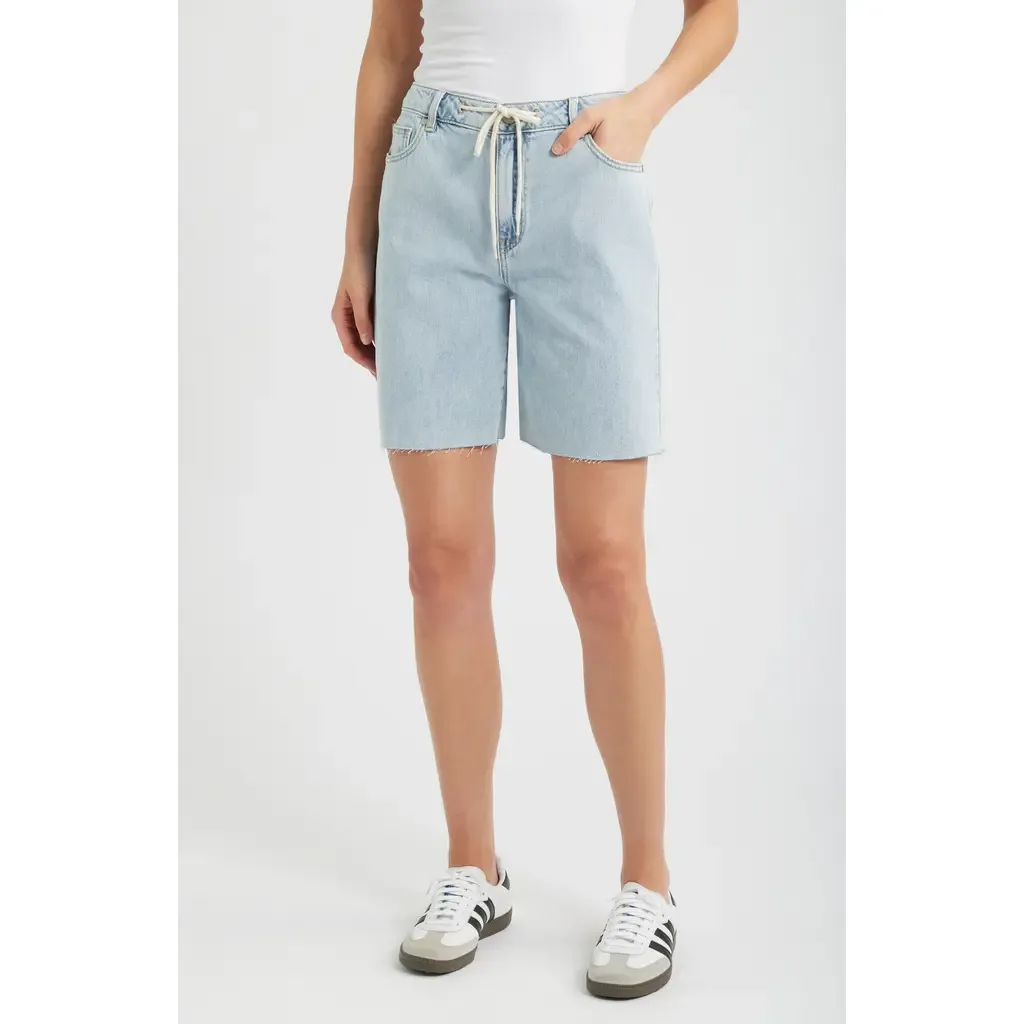Drawstring Raw Hem Denim Shorts by 1822 Denim