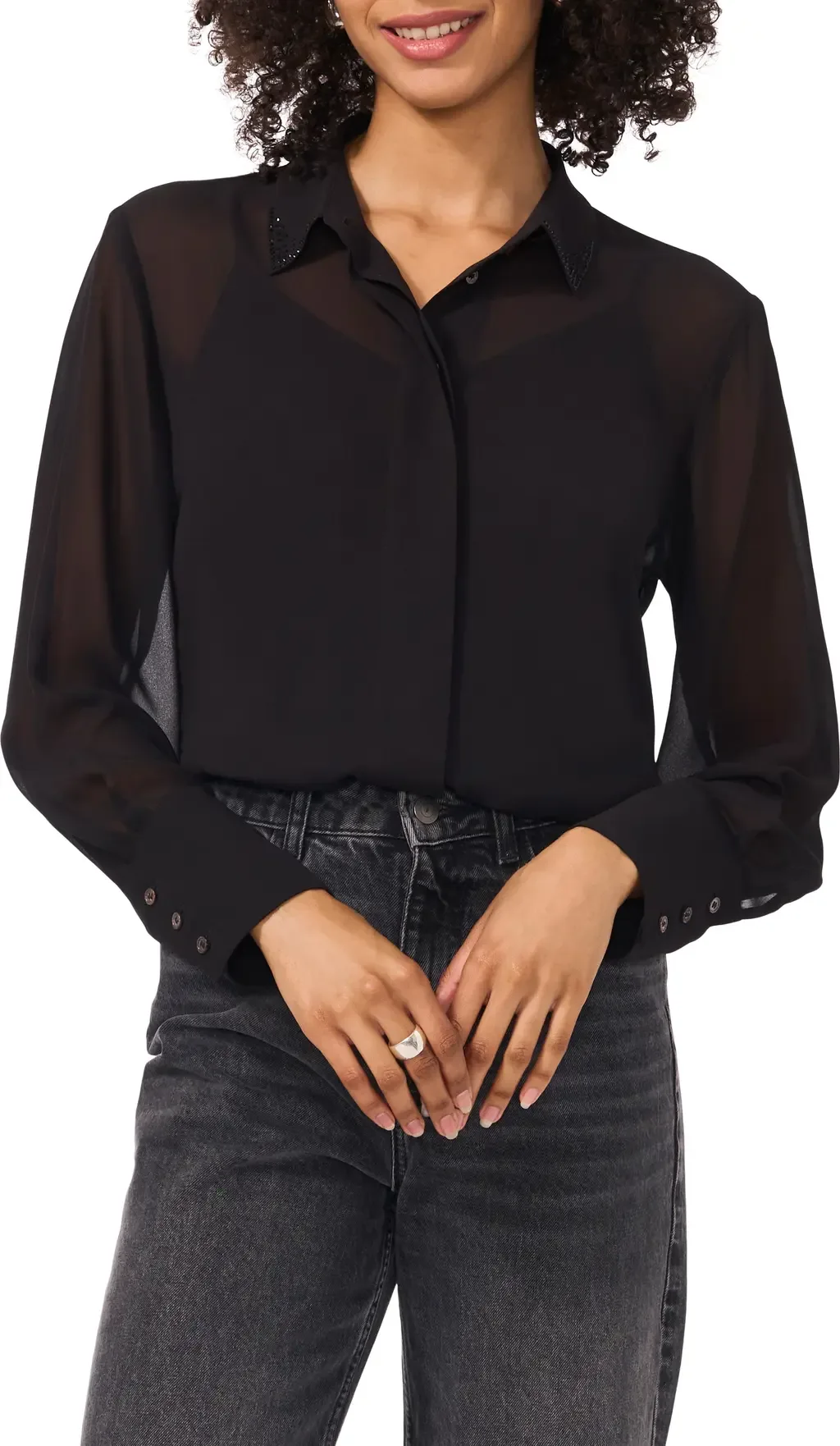 Bead Detail Button-Up Shirt