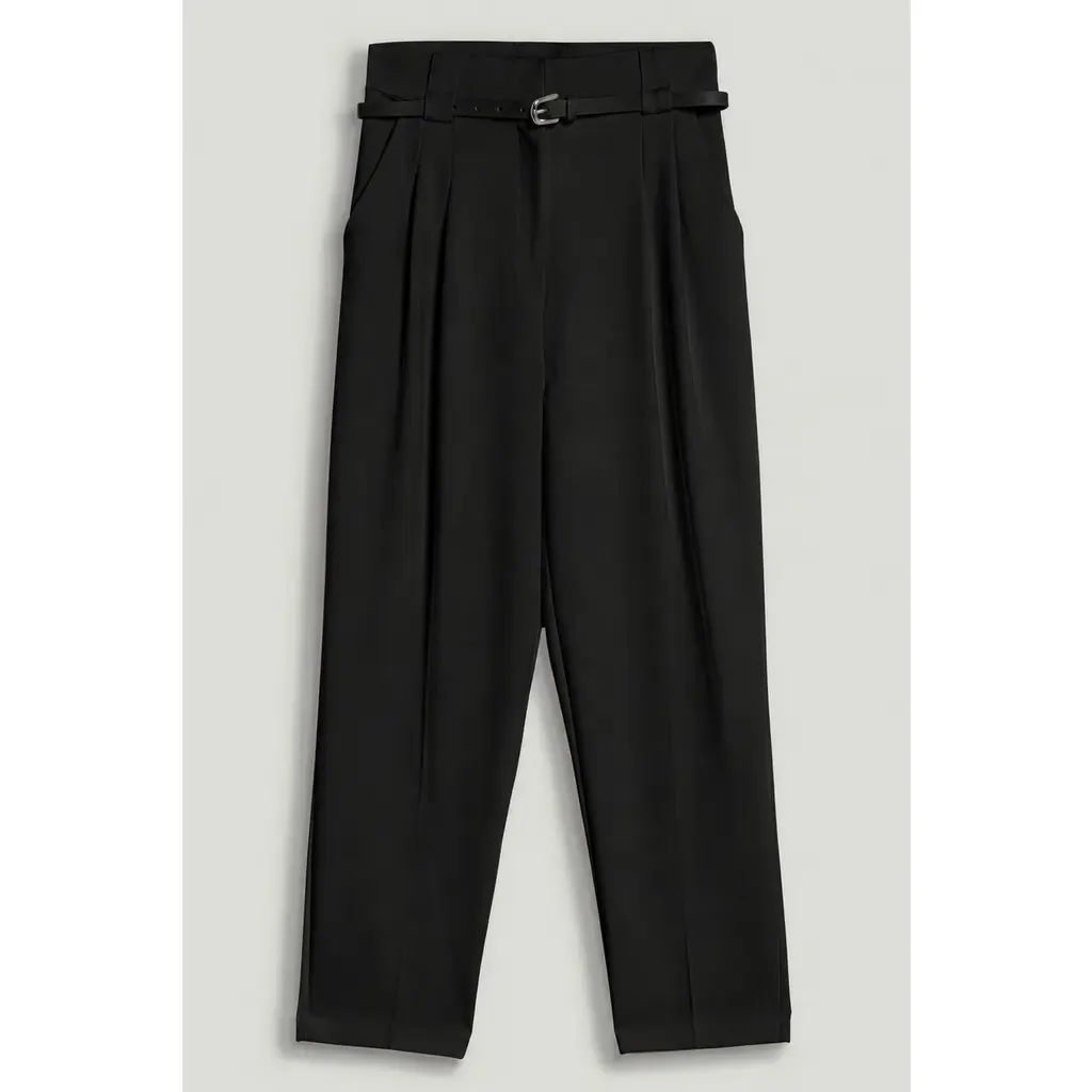 Belted Pleat Front Tapered Trousers by Nocturne