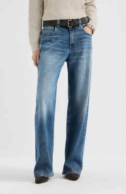 Comfort Cotton Denim Contemporary Loose Trousers with Monili by Brunello Cucinelli