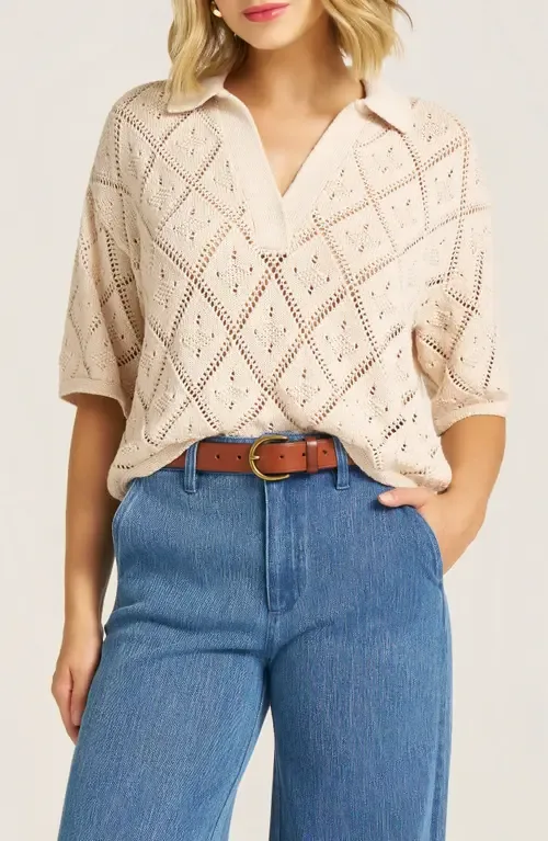 Jasmine Open Stitch Johnny Collar Sweater by matty m.