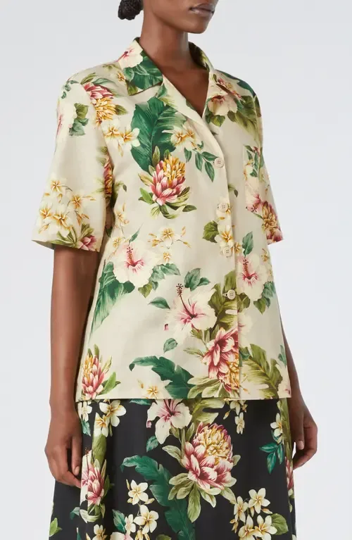 Brais Floral Linen & Cotton Button-Up Shirt by Marina Rinaldi