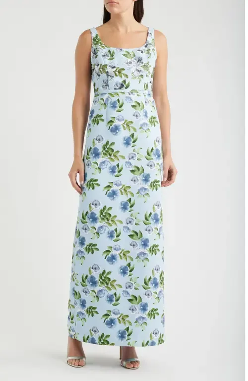 Lana Sequin Detail Floral Pencil Gown
