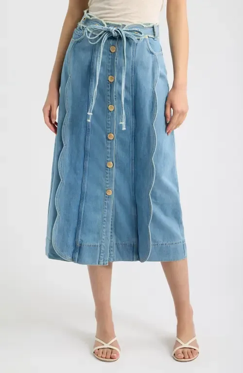 Tie Waist Denim Midi Skirt by FARM Rio