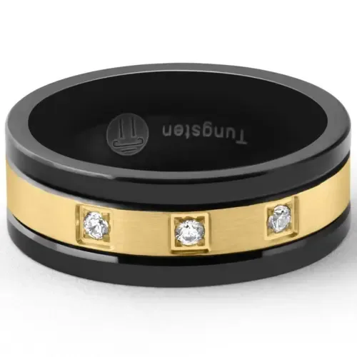 Black & Gold Plated Tungsten 8mm Lab Grown Diamond Wedding Band by Bliss Diamond