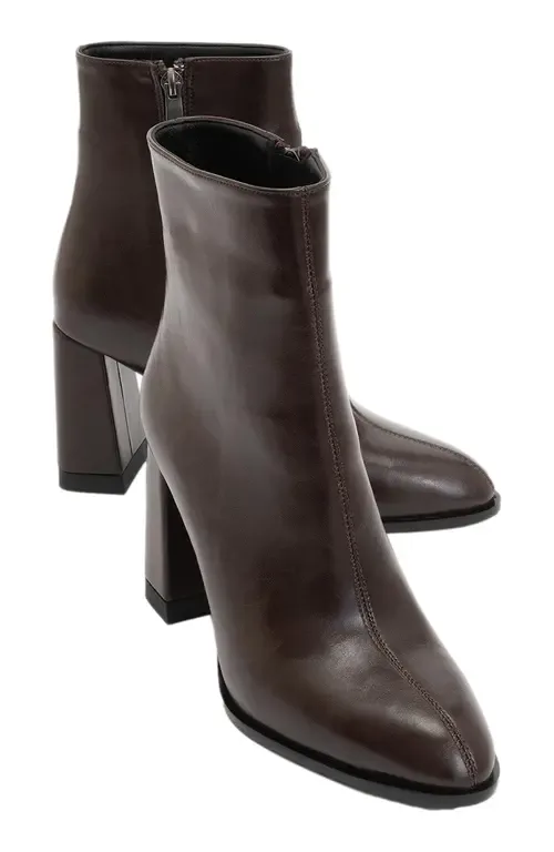 Jewel High Heel Boot in Brown Faux Leather by Prologue Shoes