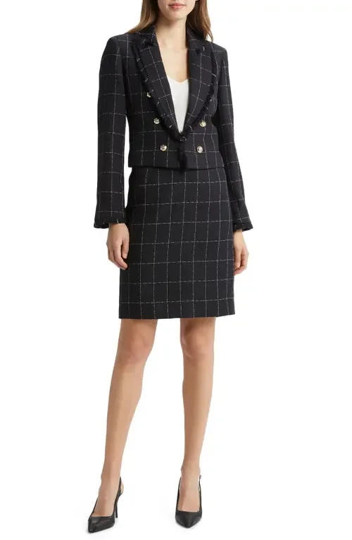 Plaid Fringe Jacket & Skirt by Tahari ASL