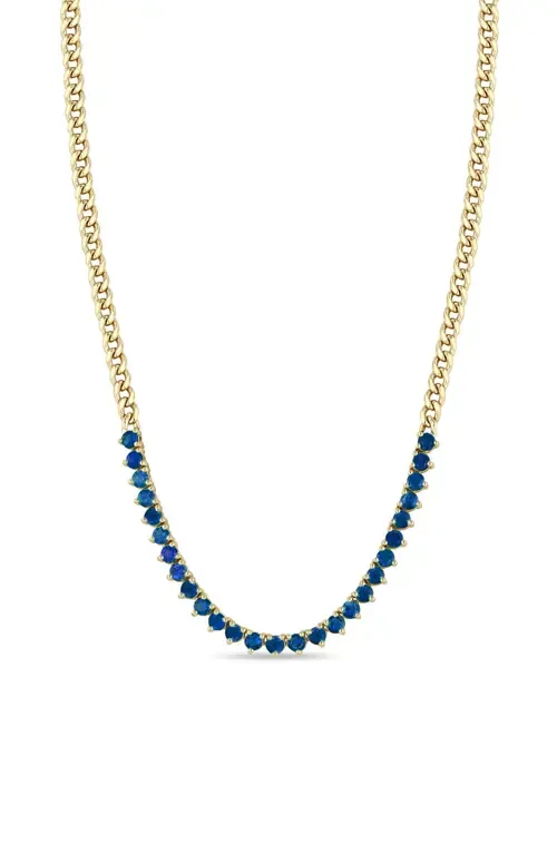 Blue Sapphire Tennis Necklace in Yellow Gold by Zoë Chicco