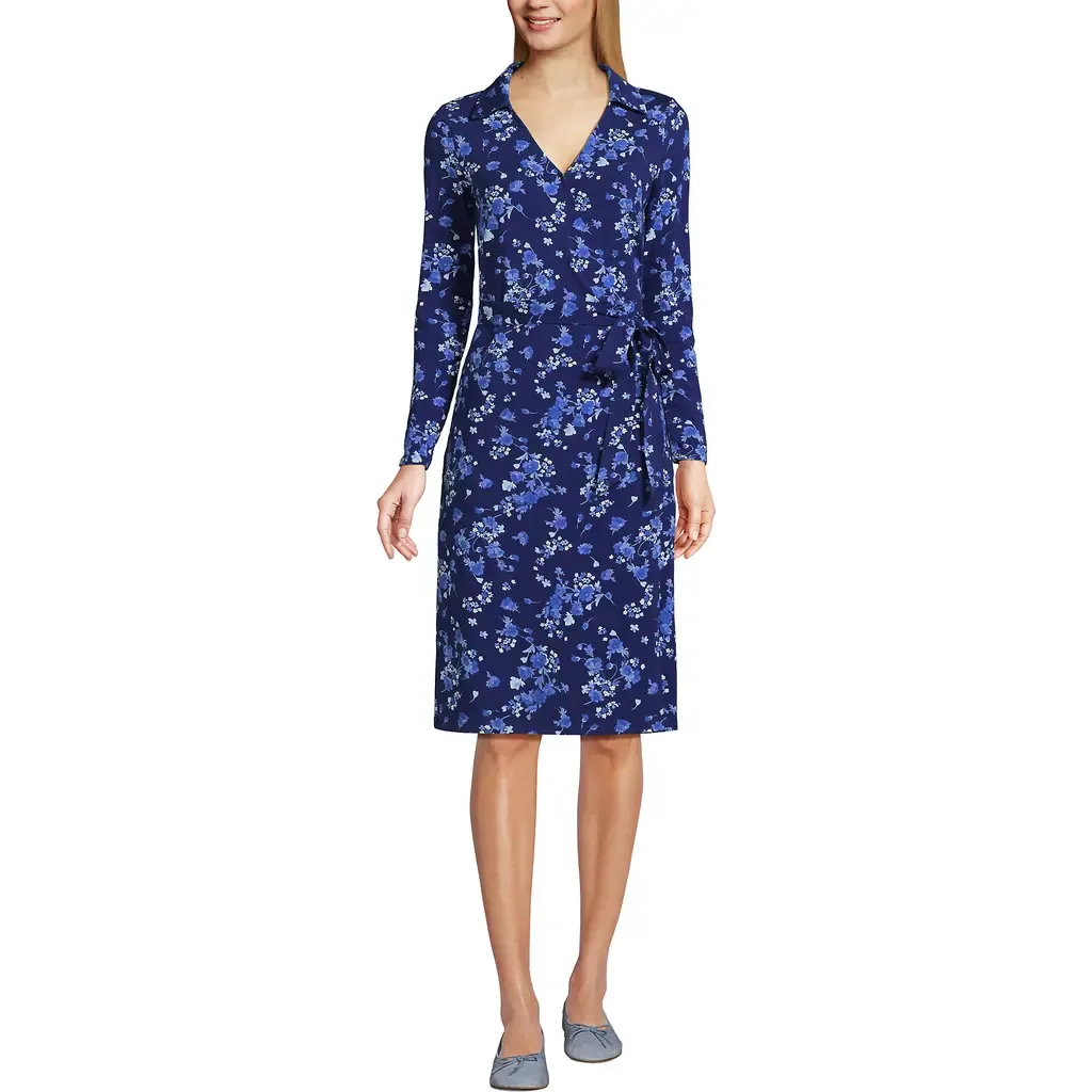 Cotton Modal Collared Wrap Dress by Lands' End