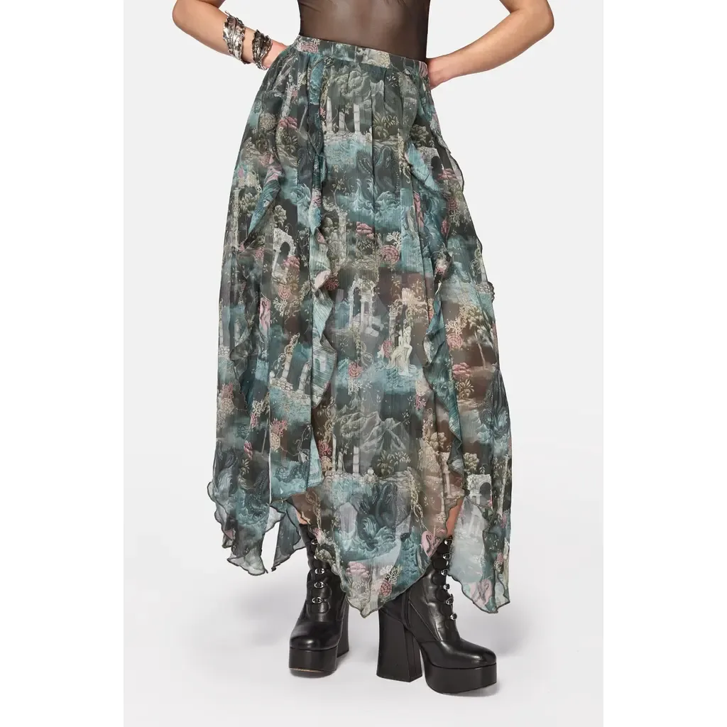 Thalassa Print Hanky Hem Midi Skirt by Disturbia