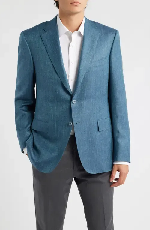 Siena Regular Fit Teal Mélange Wool Blend Herringbone Sport Coat by Canali