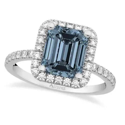 Emerald-Cut Gray Spinel & Diamond Engagement Ring 14k by ALLUREZ