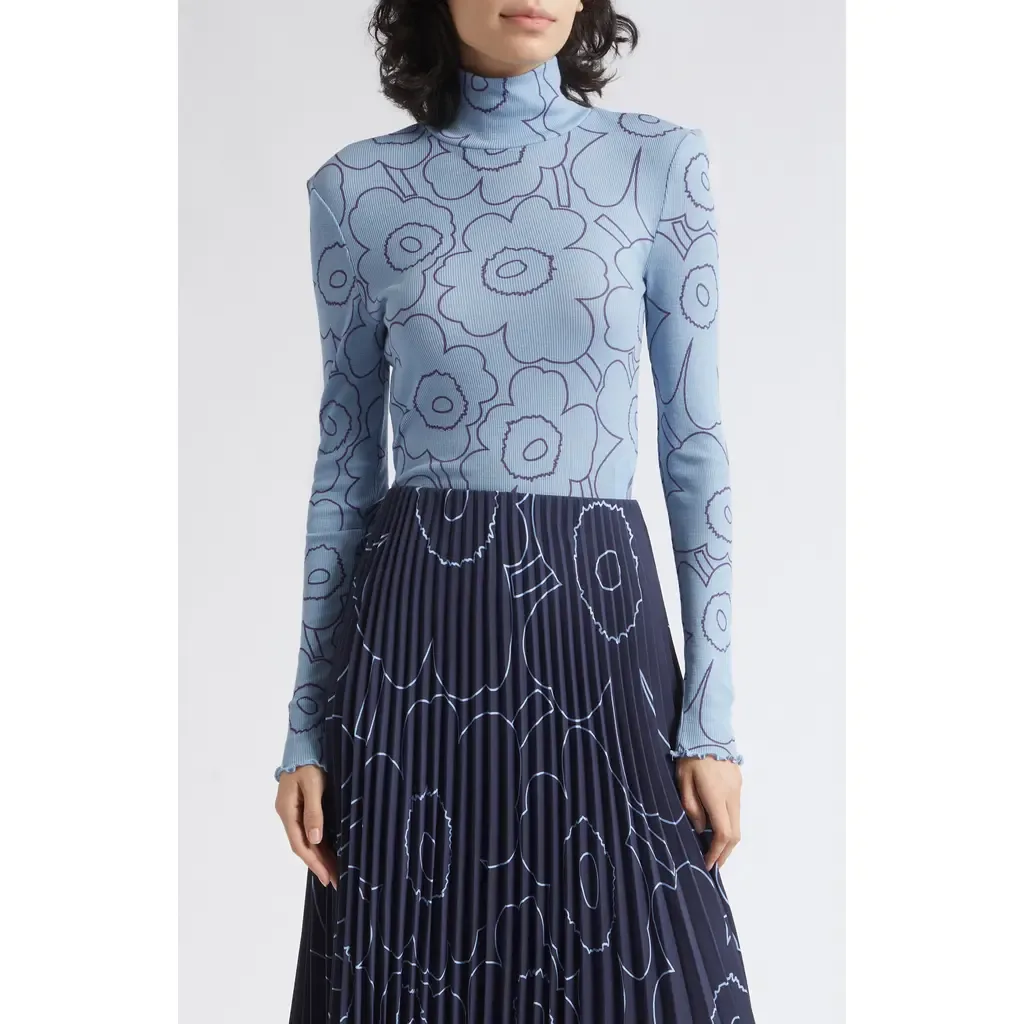 Häilyvä Piirto Unikko Abstract Floral Rib Knit Wool Turtleneck by Marimekko