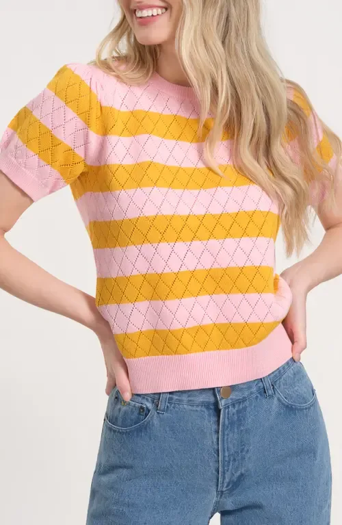 Pointelle Puff Sleeve Sweater by Isaac Mizrahi New York