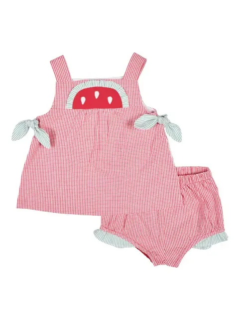Check Seersucker Dress & Bloomer with Watermelon by Florence Eiseman