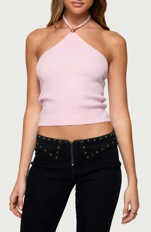 Hollis Crop Cotton Blend Halter Top by EDIKTED