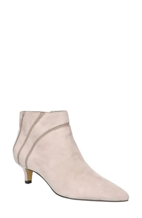 Faraday Pointed Toe Kitten Heel Bootie in Stone Kidsuede Leather by Bella Vita