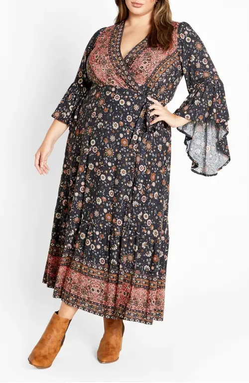 Adhara Mixed Print Long Sleeve Maxi Dress by City Chic