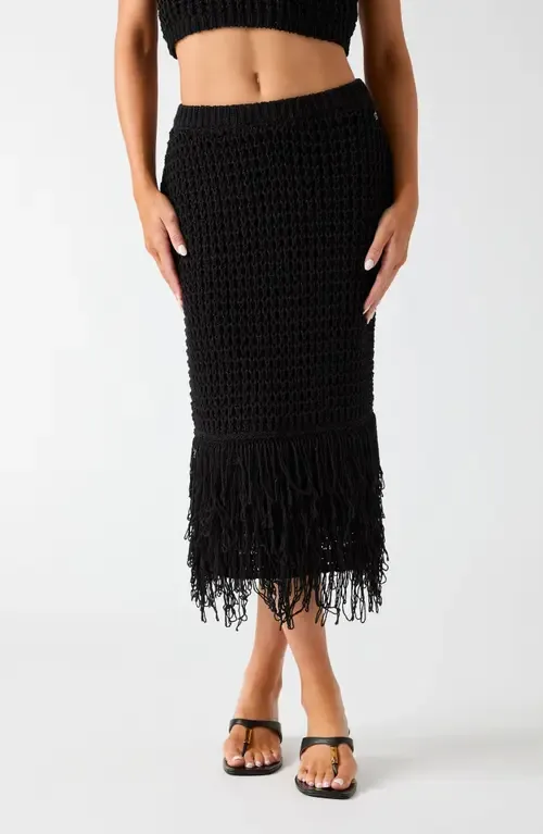 Remi Open Stitch Fringe Midi Skirt by GUESS