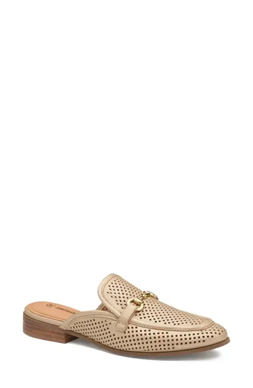 Ali Perforated Bit Mule in Sand Pearlized Glove Leather by Johnston & Murphy