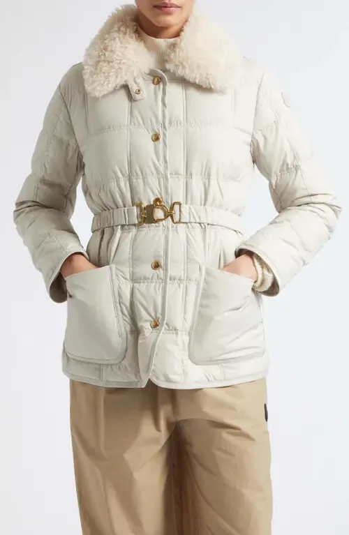 Cygnes Quilted Down Jacket with Faux Fur Collar by Moncler