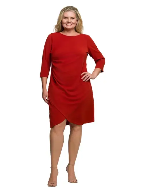 Three Quarter Sleeve Ruched Tulip Hem Mini Dress by 24seven Comfort Apparel