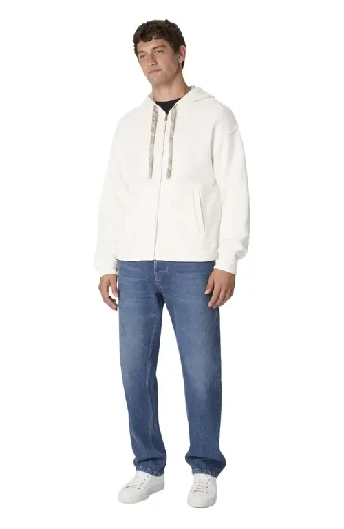 Cotton Fleece Cardigan with Zigzag Insert and Hood by Missoni